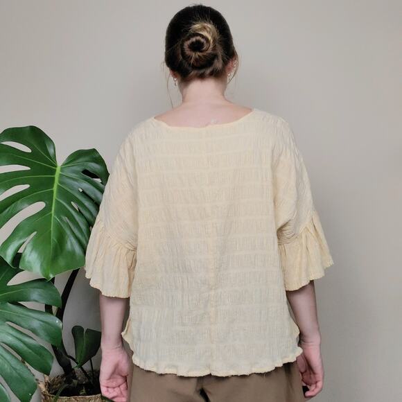 Upcycled Free People Cream Striped Textured Oversized Buttondown Shirt Womens XS - Picture 2 of 6
